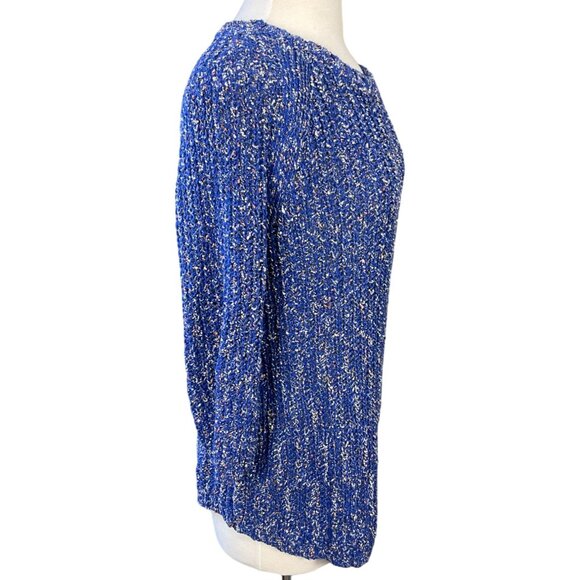 Talbots Curved Hem Long Sleeve Loose Knit Bright Blue Speckled Sweater Large - Picture 6 of 10